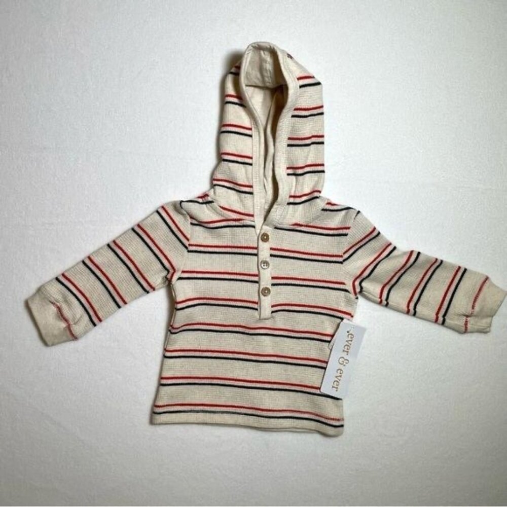 Ever & Ever Kids NWT Hooded Long-Sleeve Shirt 6 months Stripes Waffle Knit